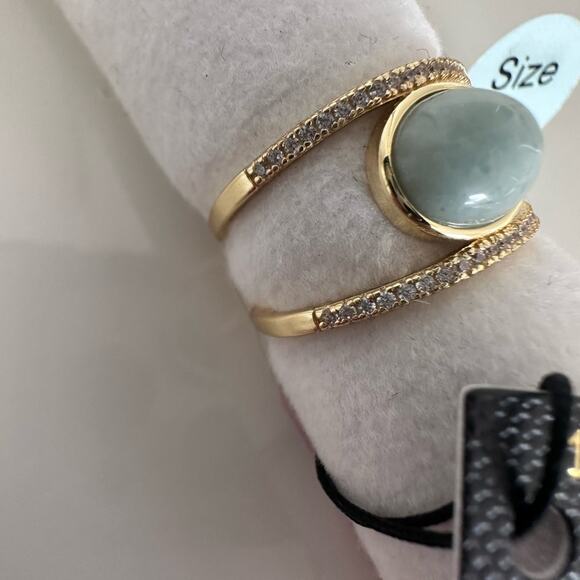 18k Gold over Sterling silver Genuine Jade & Cubic Zirconia Sz 7 ring stunning - Picture 10 of 12